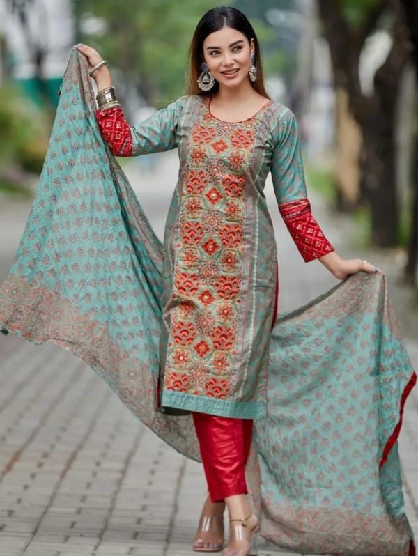 Premium Arong Cotton Embroidery Three Piece