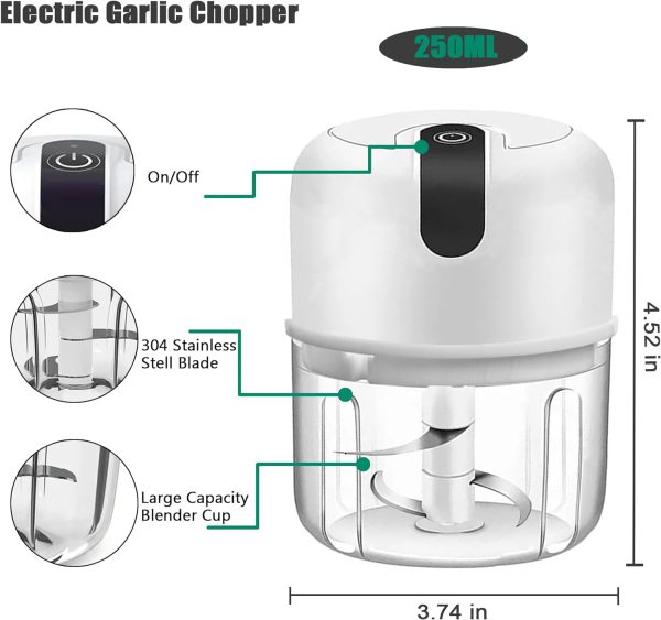 250ML USB Rechargeable Portable Electric Mini Garlic Chopper - Image 2